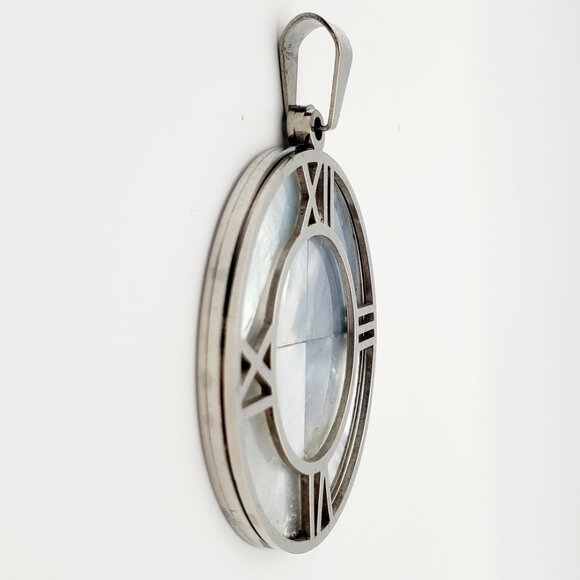 Large Mother of Pearl Clock Silver Pendant Stainless Steel Roman Numerals Sleek - Picture 5 of 7